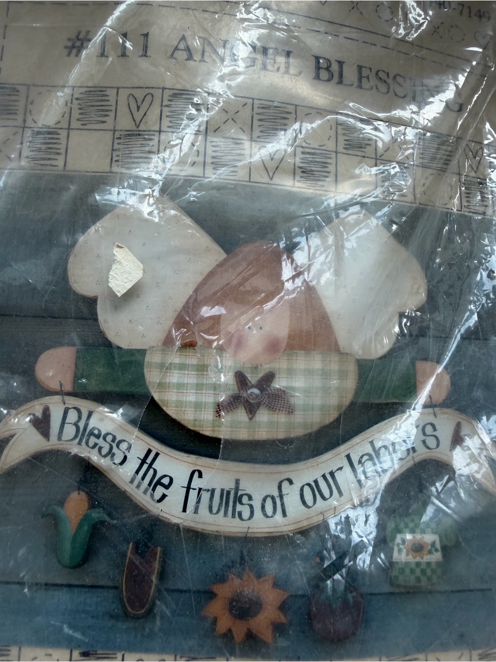 Rustic Angel Wall Plaque - Cream, Green, Brown